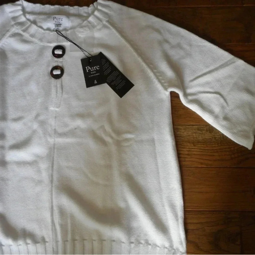 NEON BUDDHA Pure Knit White Brilliant 3/4 Sleeve Tunic SWEATER Womens XS NWT - Picture 5 of 8